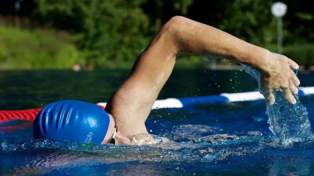 Swimmer Practicing Front Crawl Swimming Technique Drills
